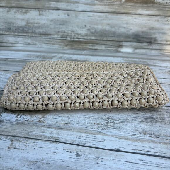 VTG Barbara Lee Purse Cream Beaded Rattan Straw Clutch Small Made in Italy - Picture 6 of 12